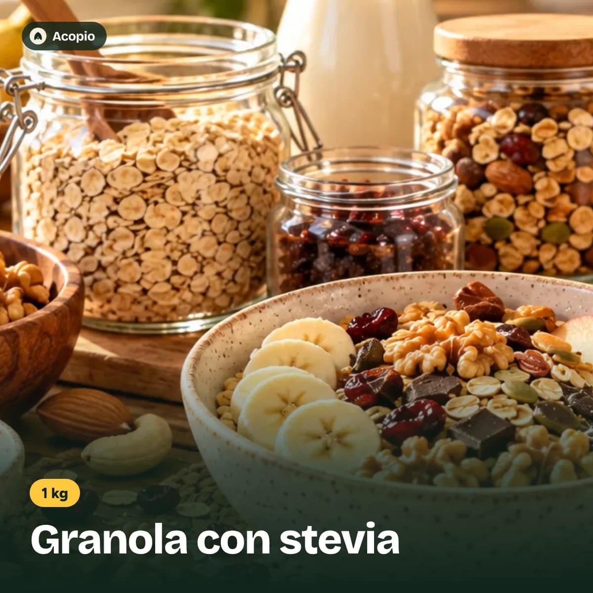 Granola con stevia (sin azúcar, vegana) x 1 kg